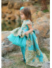 Cap Sleeves Turquoise High Low Flower Girl Dress